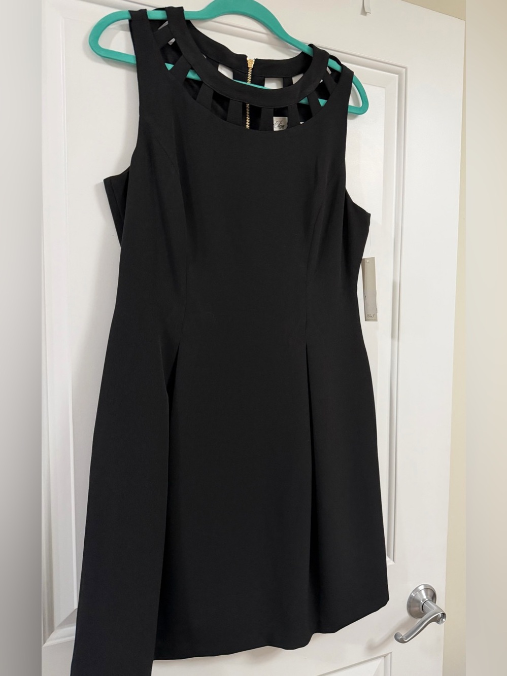 Eliza J Black Sleeveless Mini Dress with Cage-Neck